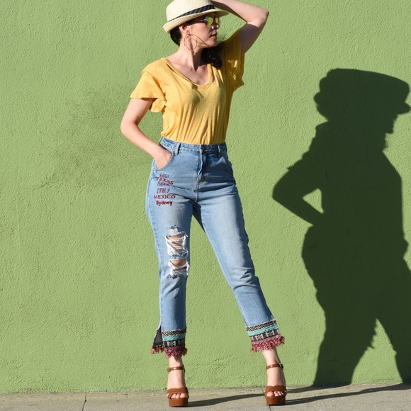 high waisted fringe jeans